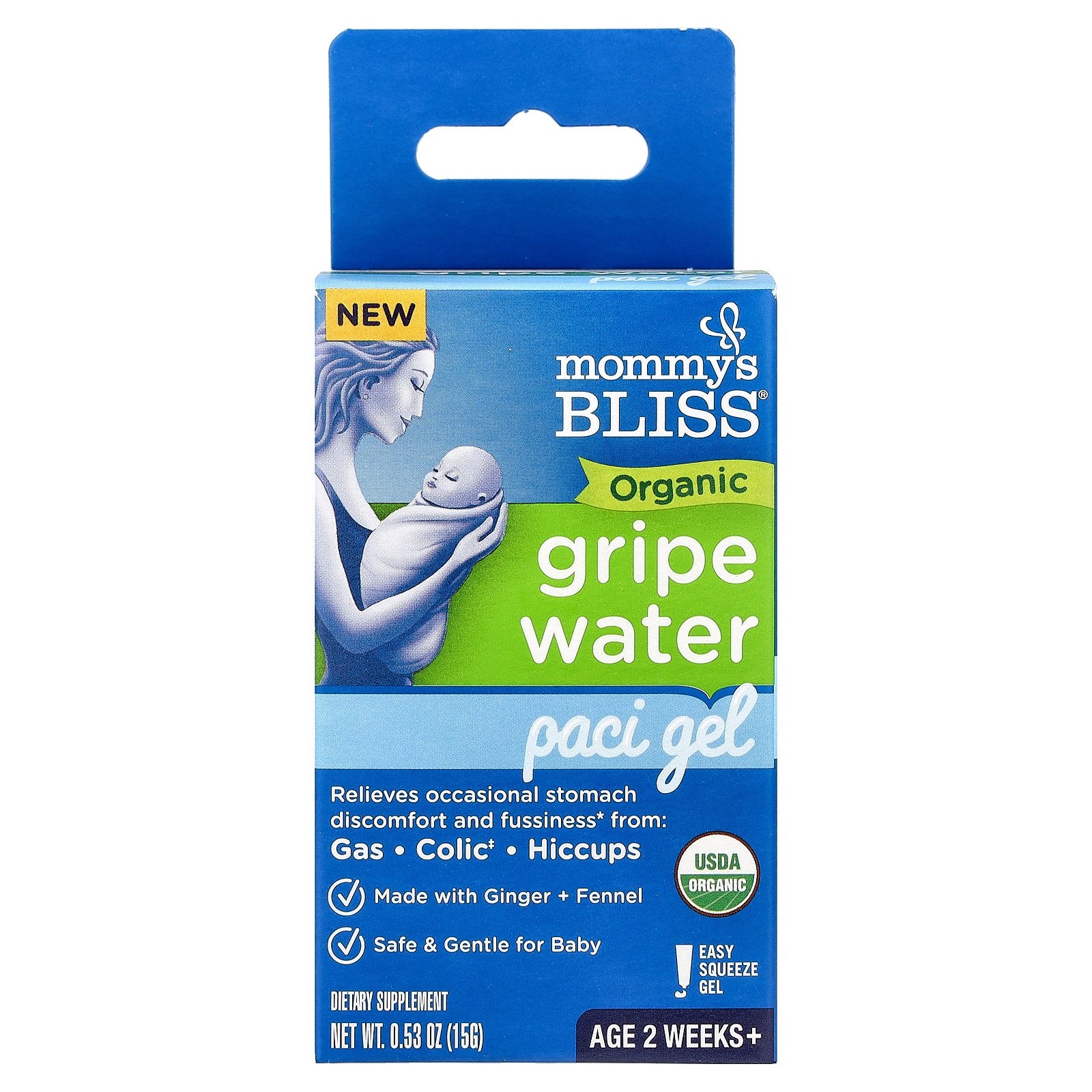 Mommy's Bliss, Organic Gripe Water, Paci Gel, Age 2 Weeks+, 0.53 oz (15 g)