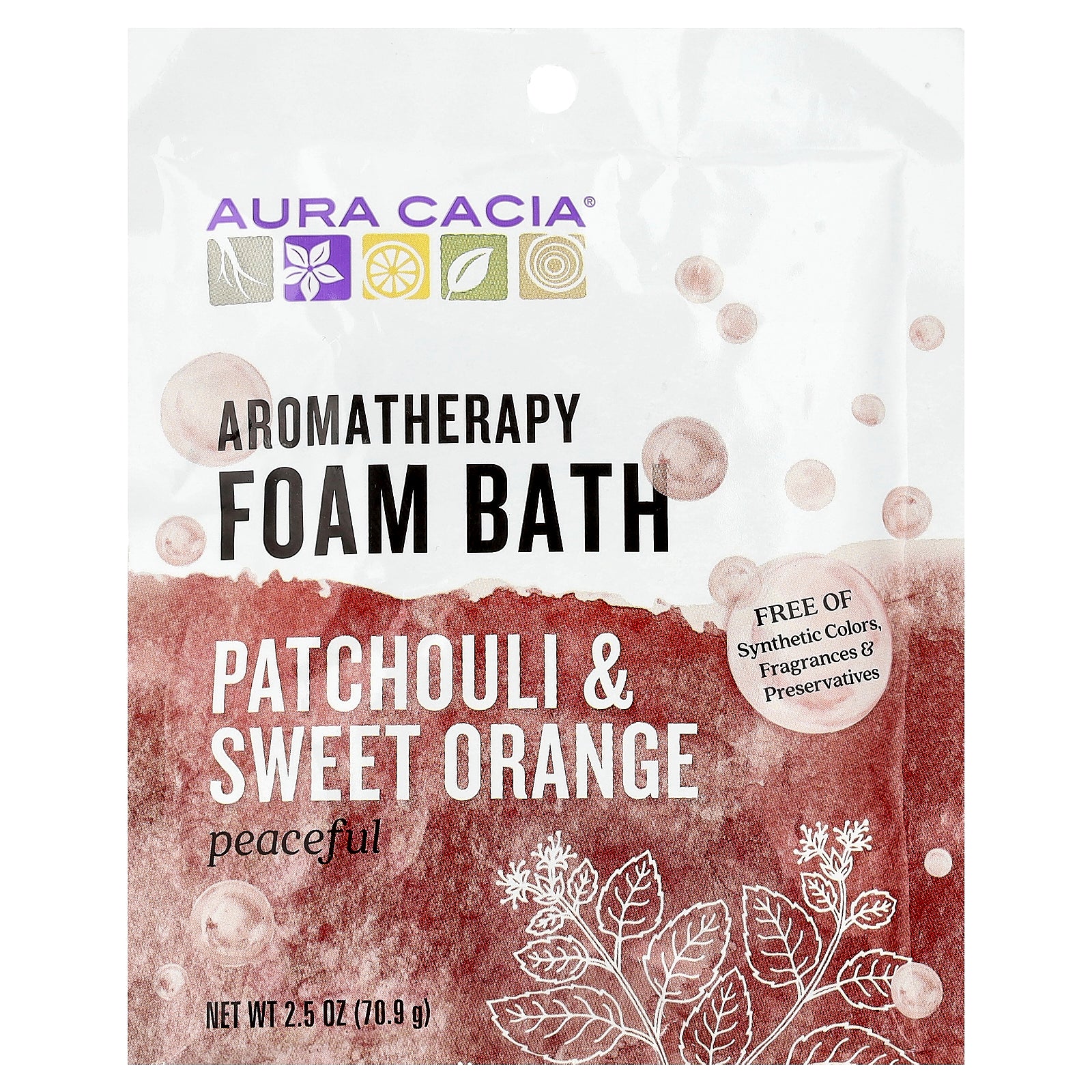 Aura Cacia, Aromatherapy Foam Bath, Patchouli & Sweet Orange, 2.5 oz (70.9 g)