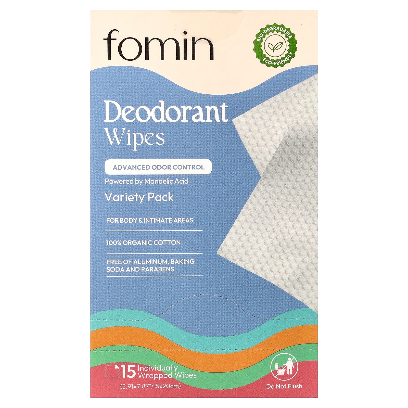fomin, Deodorant Wipes, Variety Pack , 15 Individually Wrapped Wipes