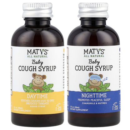 Maty's, Baby Cough Syrups, Daytime & Nighttime, 3 Months+, Alcohol Free, 2 Bottles, 2 fl oz (59 ml) Each