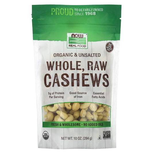 NOW Foods, Organic Whole Raw Cashews, Unsalted, 10 oz (284 g)