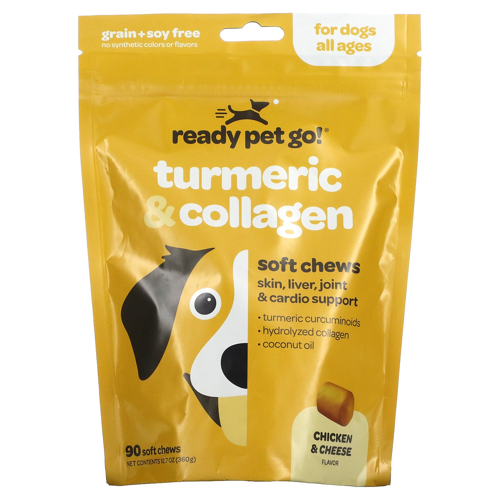 Ready Pet Go, Turmeric & Collagen, For Dogs, All Ages, Chicken & Cheese, 90 Soft Chews, 12.7 oz (360 g)