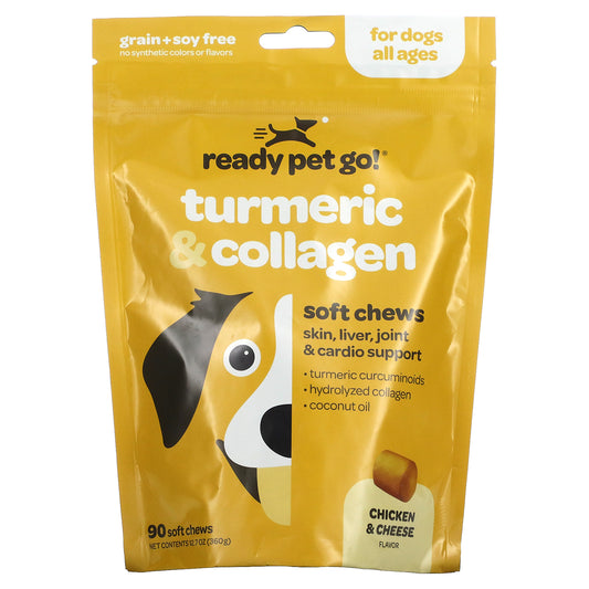 Ready Pet Go, Turmeric & Collagen, For Dogs, All Ages, Chicken & Cheese, 90 Soft Chews, 12.7 oz (360 g)