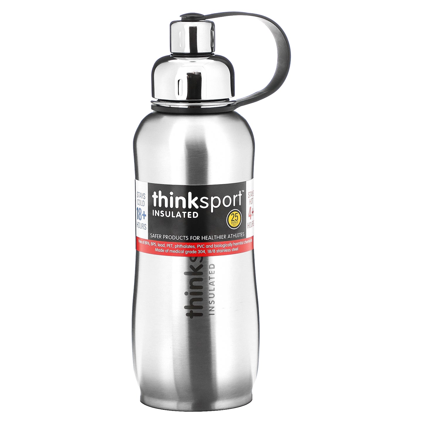 think, Thinksport, Insulated Sports Bottle, Silver, 25 oz (750 ml)