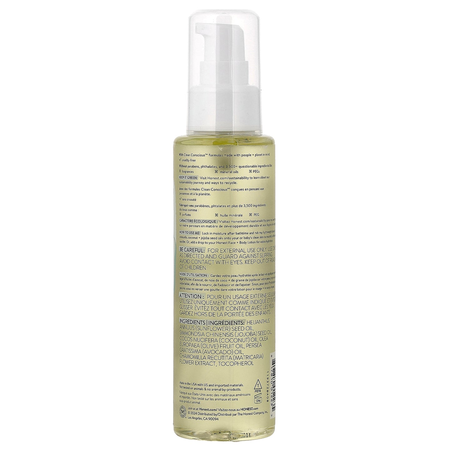 The Honest Company, Sensitive Body Oil, Fragrance Free, 4 fl oz (118 ml)