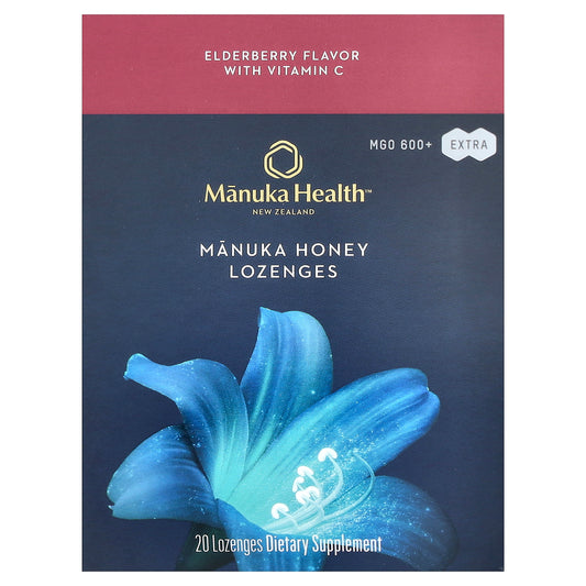 Manuka Health, Manuka Honey Lozenges, Elderberry, MGO 600+, 20 Lozenges