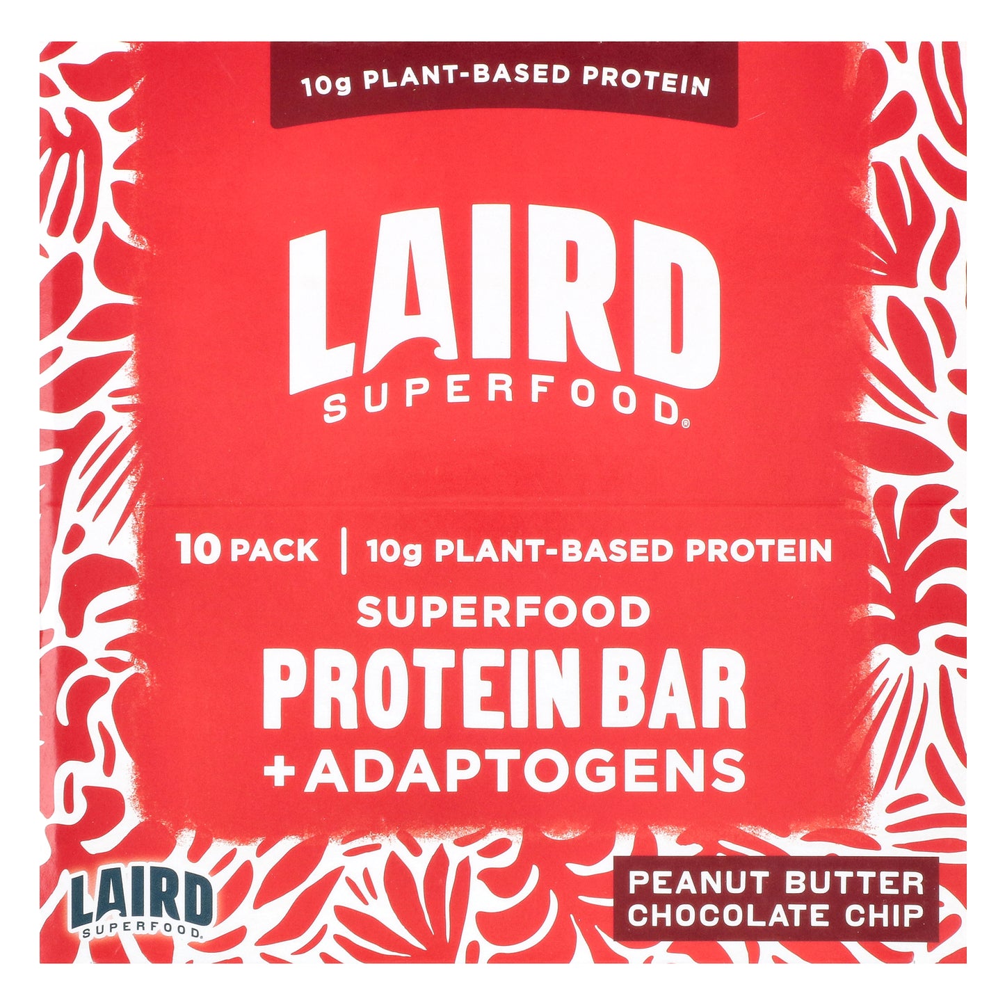 Laird Superfood, Protein Bar + Adaptogens, Peanut Butter Chocolate Chip, 10 Bars, 1.6 oz (45 g) Each