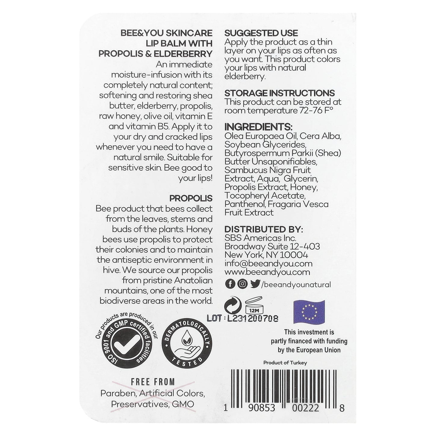 Bee & You, Elderberry Lip Balm, 0.34 fl oz (10 ml)