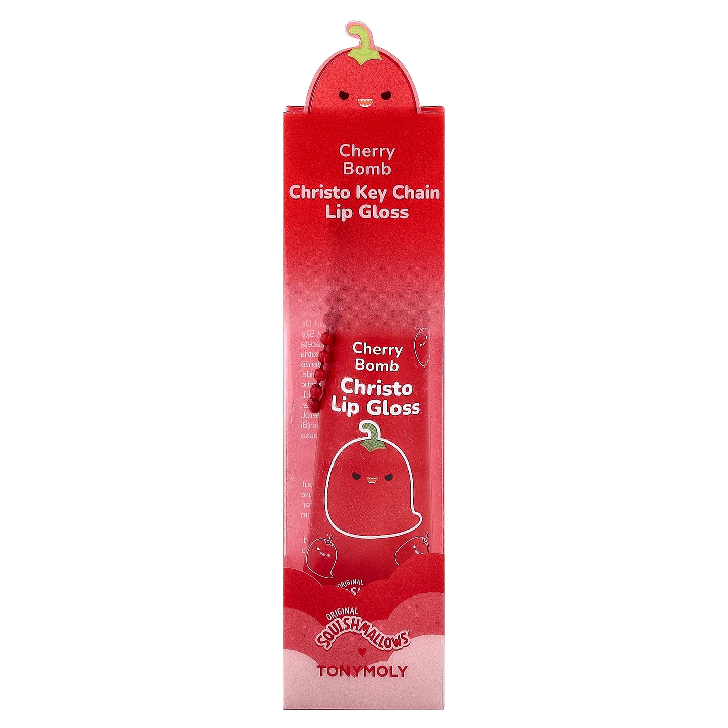 TonyMoly, Original Squishmallows™, Christo Key Chain Lip Gloss, Cherry Bomb, 0.38 oz (11 g)