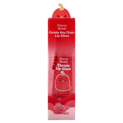TonyMoly, Original Squishmallows™, Christo Key Chain Lip Gloss, Cherry Bomb, 0.38 oz (11 g)