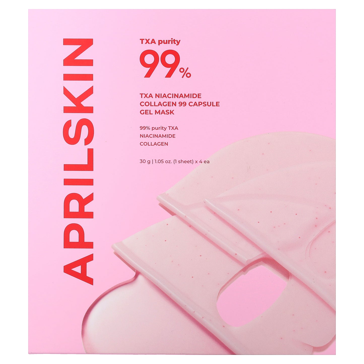 April Skin, TXA Niacinamide Collagen 99 Capsule Gel Beauty Mask, 4 Sheets, 1.05 oz (30 g) Each