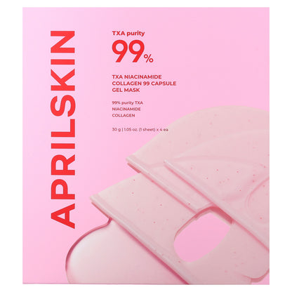 April Skin, TXA Niacinamide Collagen 99 Capsule Gel Beauty Mask, 4 Sheets, 1.05 oz (30 g) Each