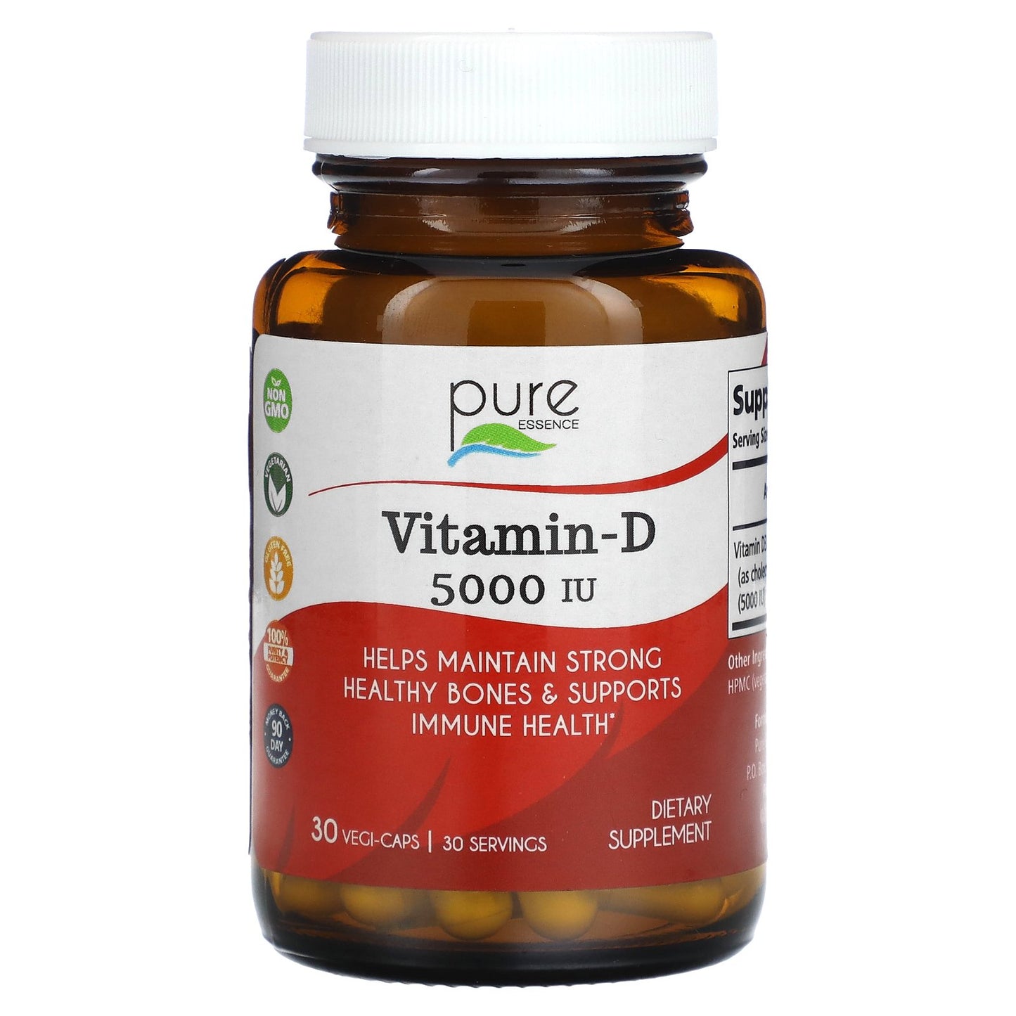 Pure Essence, Vitamin-D, 5,000 IU, 30 Vegi-Caps