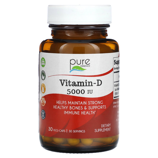 Pure Essence, Vitamin-D, 5,000 IU, 30 Vegi-Caps