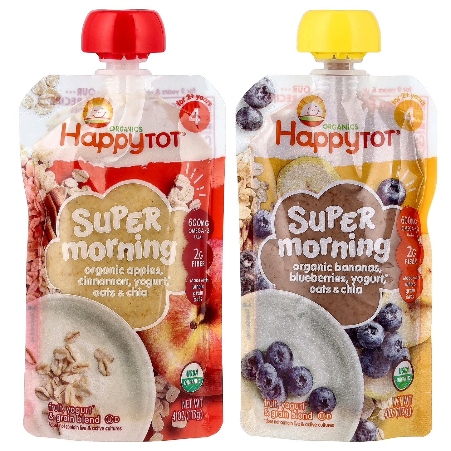 Happy Family Organics, Happy Tot®, Super Morning, For 2+ Years, Fruit, Yogurt & Grain Blend, Variety Pack, 8 Pack, 4 oz (113 g) Each