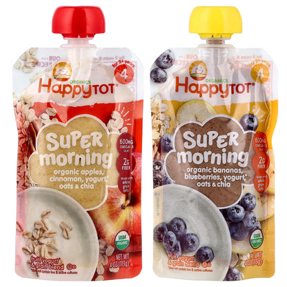 Happy Family Organics, Happy Tot®, Super Morning, For 2+ Years, Fruit, Yogurt & Grain Blend, Variety Pack, 8 Pack, 4 oz (113 g) Each