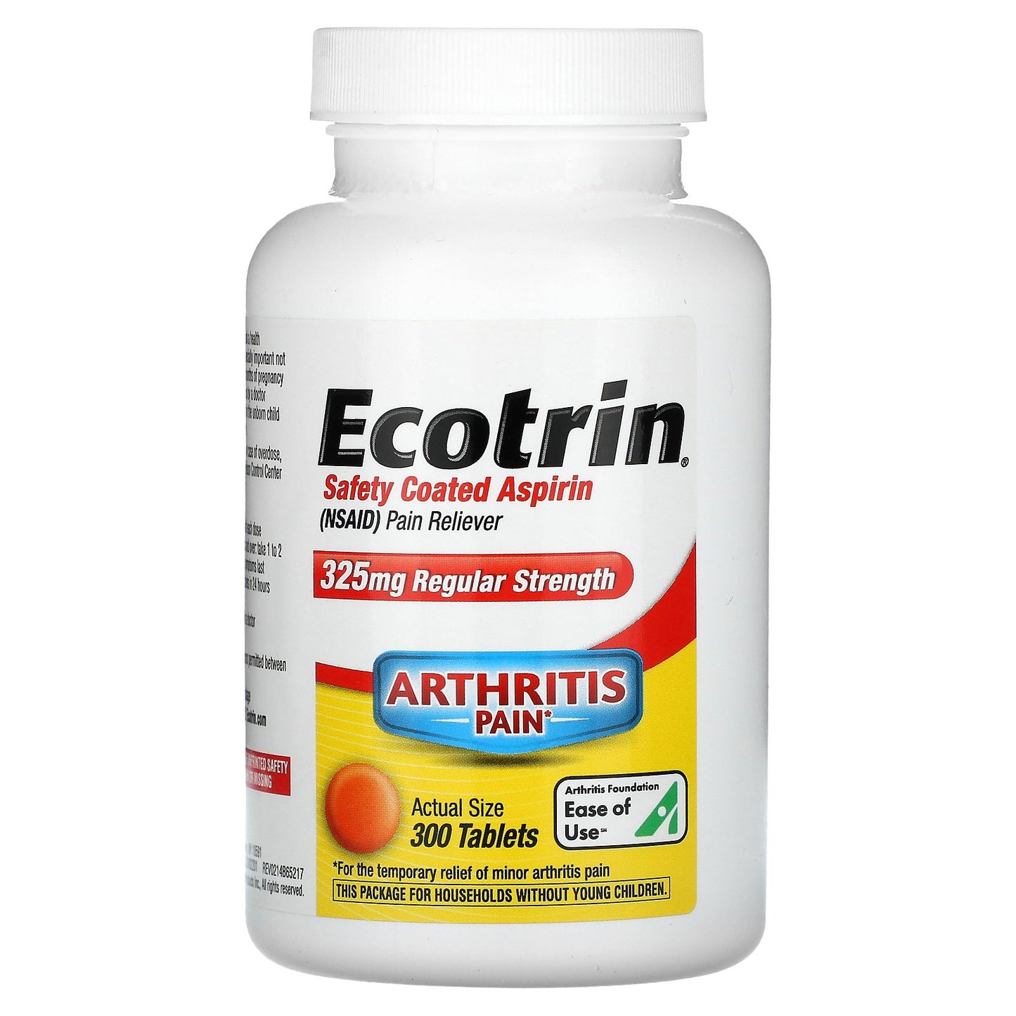 Ecotrin, Arthritis Pain, Safety Coated Aspirin, Regular Strength , 325 mg, 300 Tablets