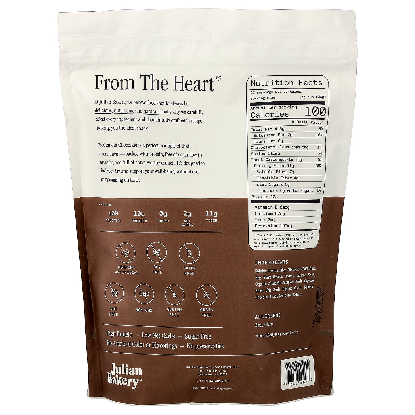 Julian Bakery, ProGranola Clusters, Chocolate, 18.27 oz (518 g)