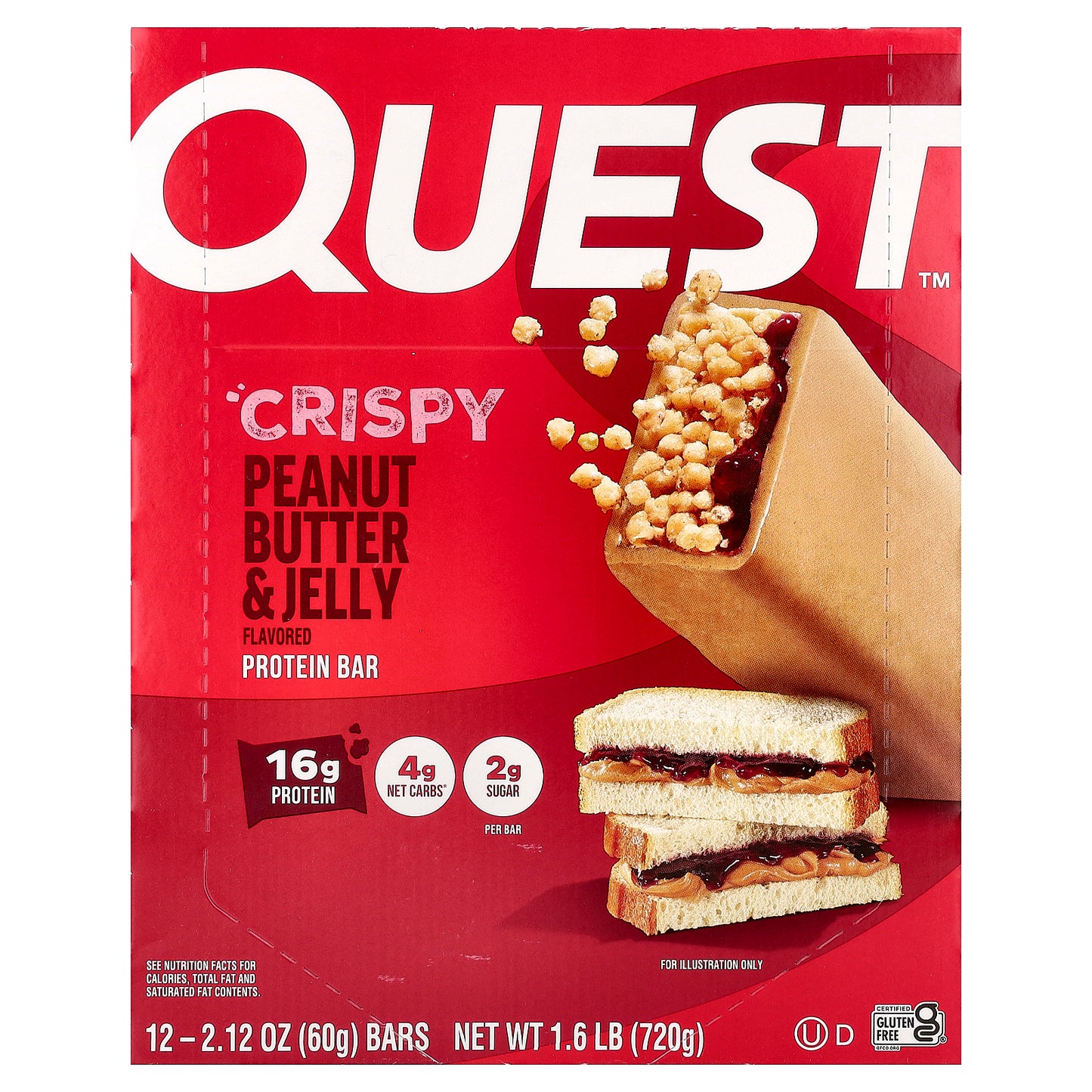 Quest Nutrition, Protein Bar, Crispy Peanut Butter & Jelly, 12 Bars, 2.12 oz (60 g) Each