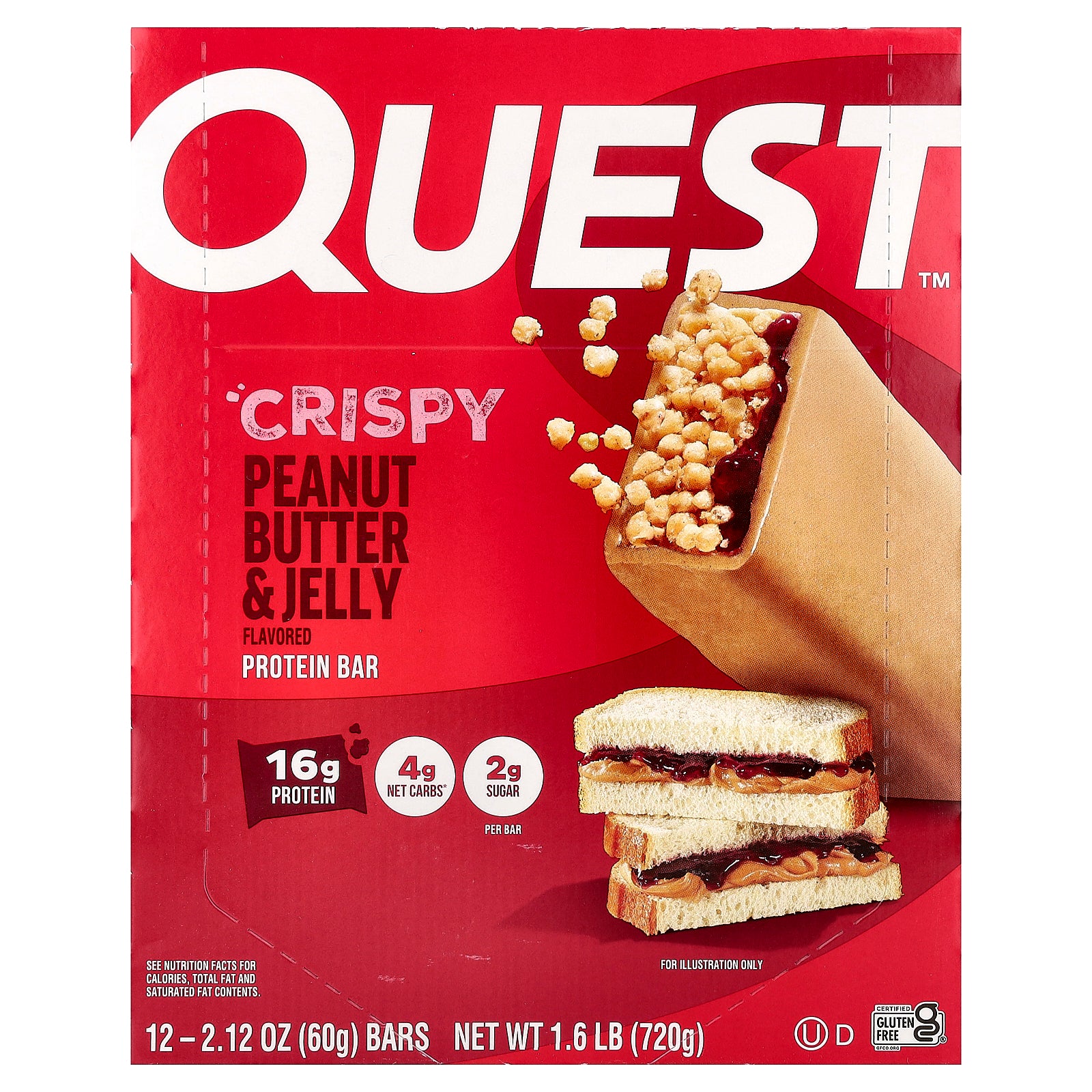 Quest Nutrition, Protein Bar, Crispy Peanut Butter & Jelly, 12 Bars, 2.12 oz (60 g) Each