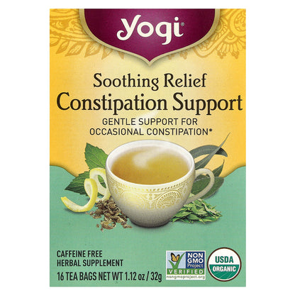 Yogi Tea, Soothing Relief Constipation Support, Caffeine Free, 16 Tea Bags, 1.12 oz (32 g)