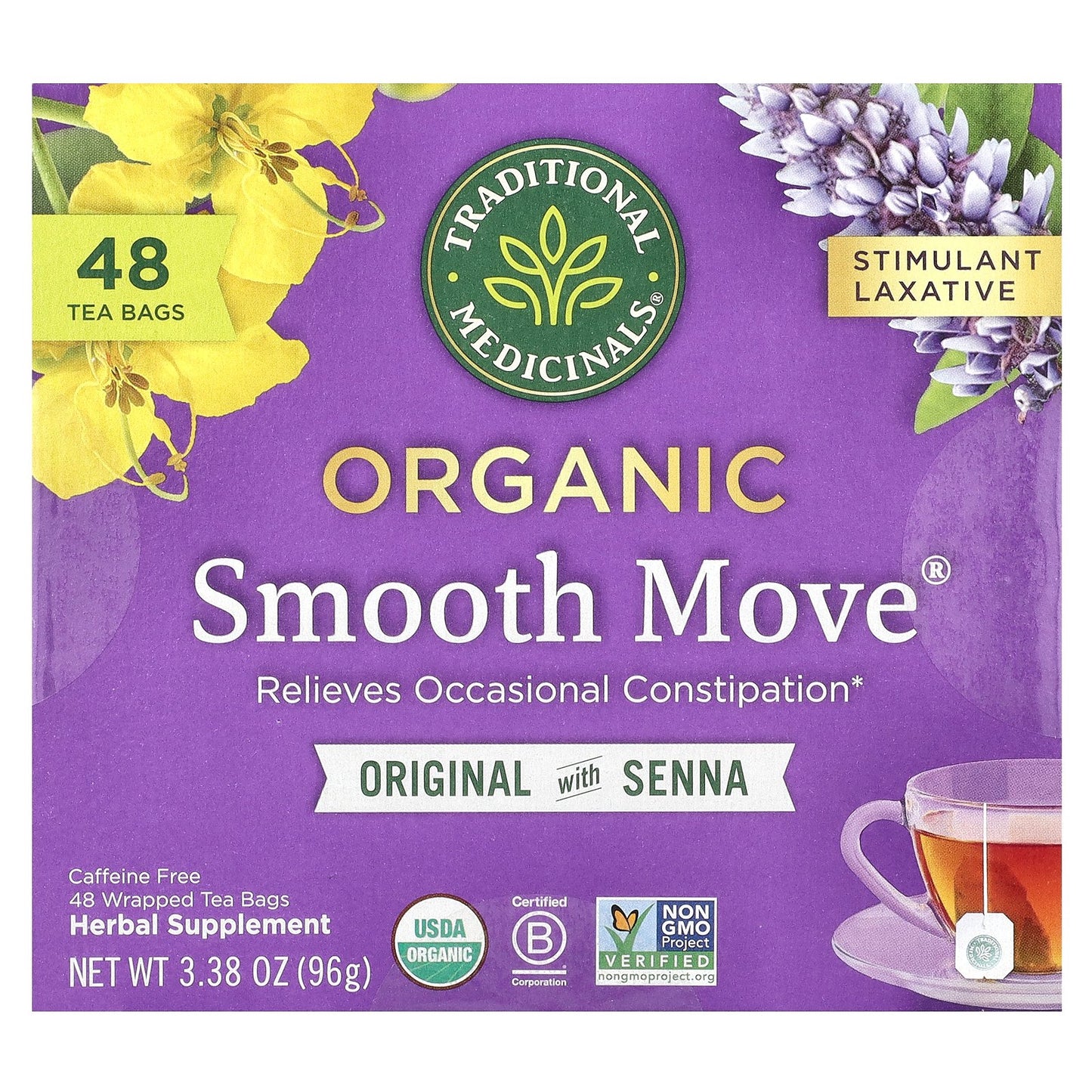 Traditional Medicinals, Organic Smooth Move®, Original with Senna, Caffeine Free, 48 Wrapped Tea Bags, 3.38 oz (96 g)