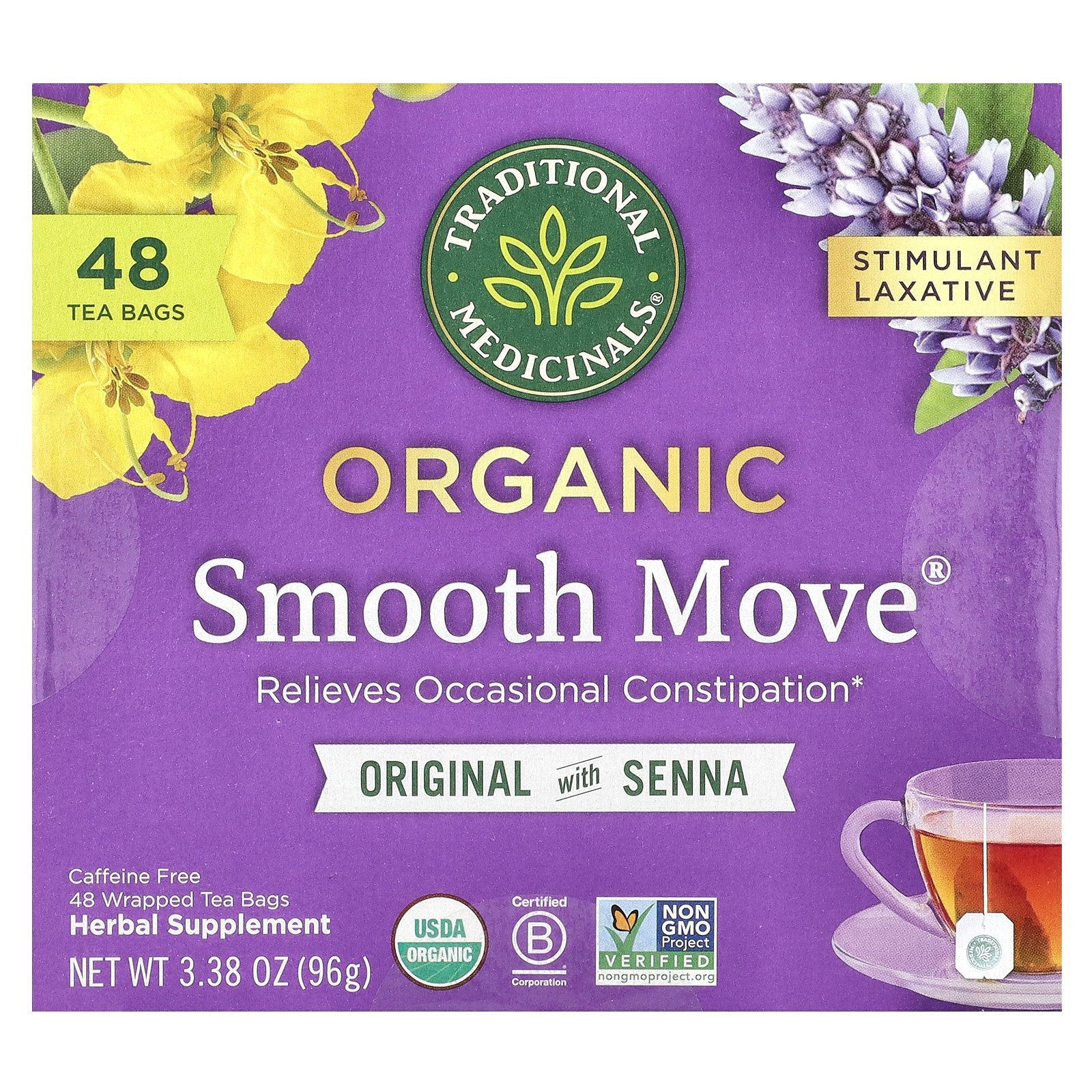 Traditional Medicinals, Organic Smooth Move®, Original with Senna, Caffeine Free, 48 Wrapped Tea Bags, 3.38 oz (96 g)