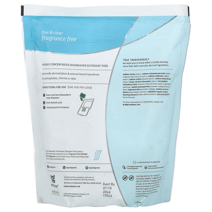 Grab Green, Automatic Dishwasher Powder Detergent Pods, Fragrance Free, 60 Loads, 2 lbs 6 oz (1,080 g)