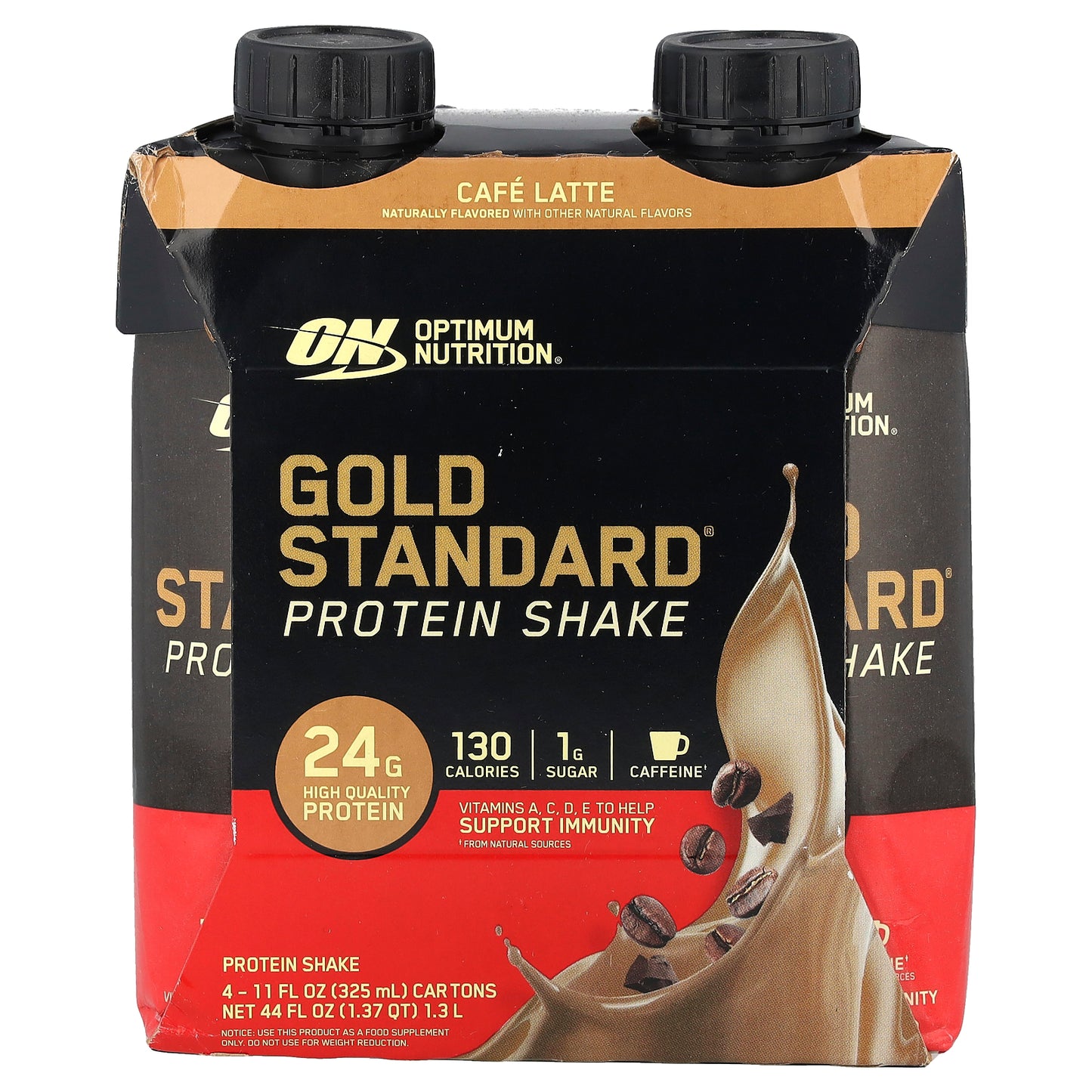 Optimum Nutrition, Gold Standard® Protein Shake, Cafe Latte, 4 Cartons, 11 fl oz (325 ml) Each