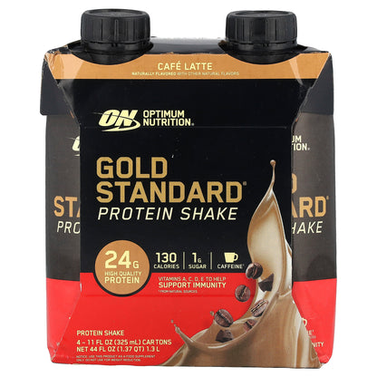 Optimum Nutrition, Gold Standard® Protein Shake, Cafe Latte, 4 Cartons, 11 fl oz (325 ml) Each