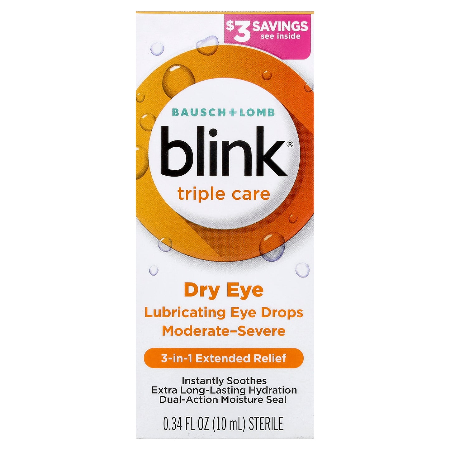 Bausch + Lomb Blink, Blink® Triple Care, Dry Eye, Lubricating Eye Drops, 0.34 fl oz (10 ml)