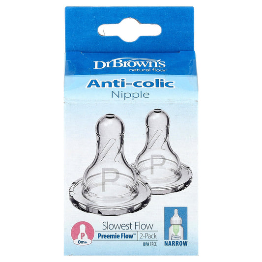Dr. Brown's, Natural Flow®, Preemie Flow™, Anti-colic Nipple, 0 Months +, Slowest Flow, 2 Pack