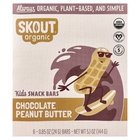 Skout Organic, Kids Snack Bars, Chocolate Peanut Butter, 6 Bars, 0.85 oz (24 g) Each