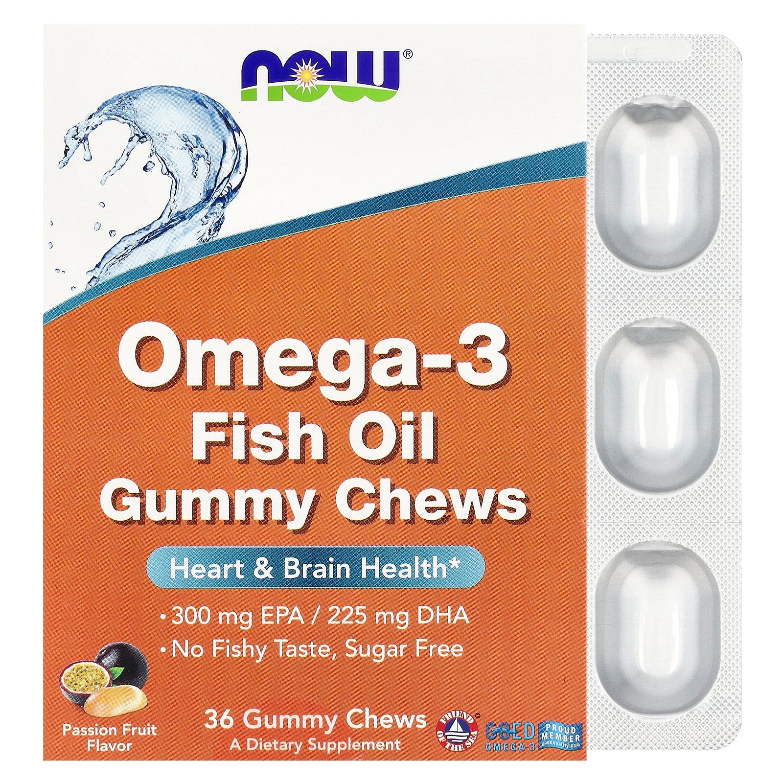 NOW Foods, Omega-3 Fish Oil Gummy Chews, Passion Fruit , 36 Gummy Chews