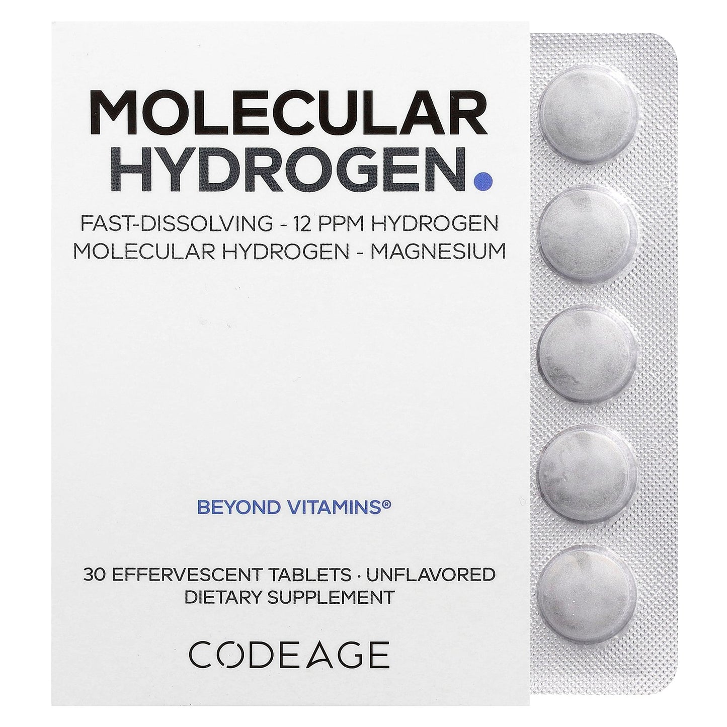 Codeage, Molecular Hydrogen, Unflavored, 30 Effervescent Tablets