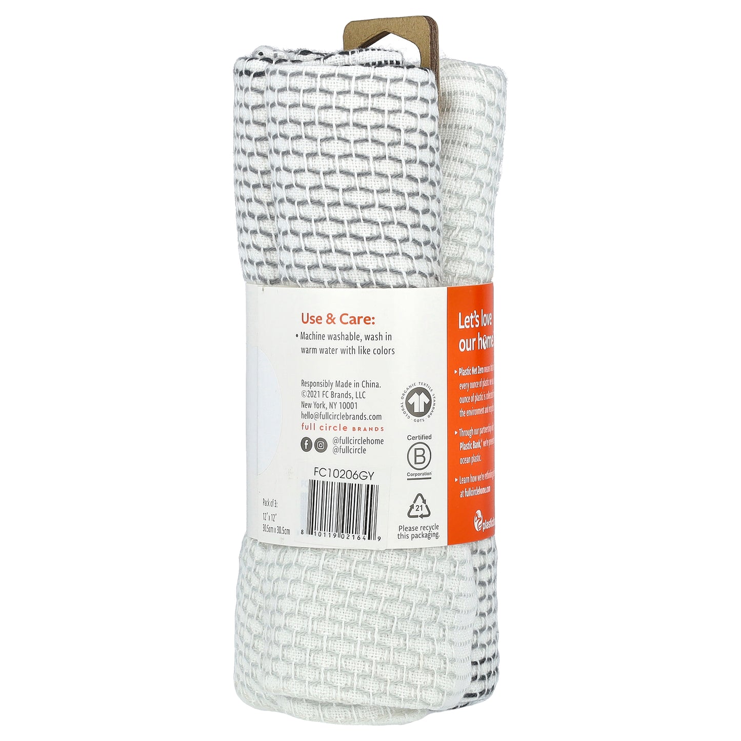 Full Circle, Tidy™ Dish Cloths, Grey, 3 Cloths