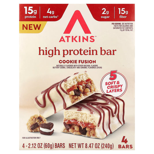 Atkins, High Protein Bar, Cookie Fusion, 4 Bars, 2.12 oz (60 g) Each