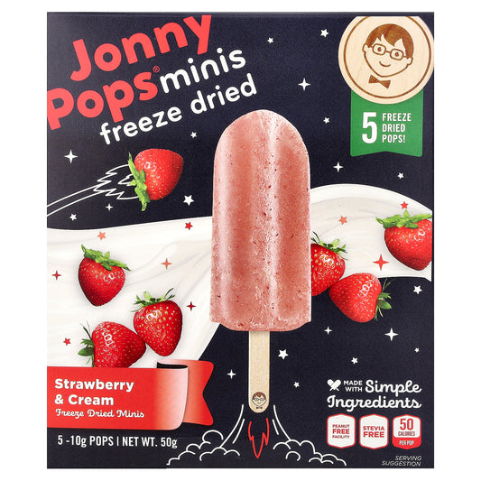 JonnyPops, Freeze Dried Minis, Strawberry & Cream, 5 Pops, 10 g Each