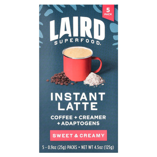 Laird Superfood, Instant Latte, Sweet & Creamy, 5 Packs, 0.9 oz (25 g) Each