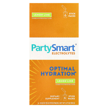 Himalaya, PartySmart® Electrolytes, Lemon Lime, 6 Stick Packs, 0.53 oz (15 g) Each