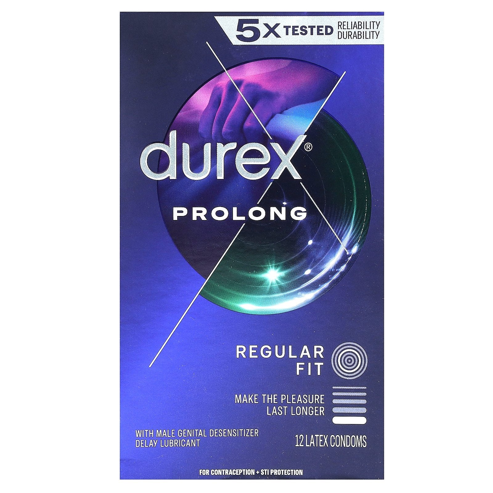 Durex, Prolong, Regular Fit, 12 Latex Condoms