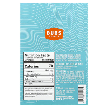 BUBS Naturals, Halo Creamer, MCT Oil Powder, Unflavored, 14 Packets, 0.35 oz (10 g) Each