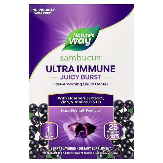 Nature's Way, Sambucus® Ultra Immune Juicy Burst, Berry, 25 Wrapped Chews