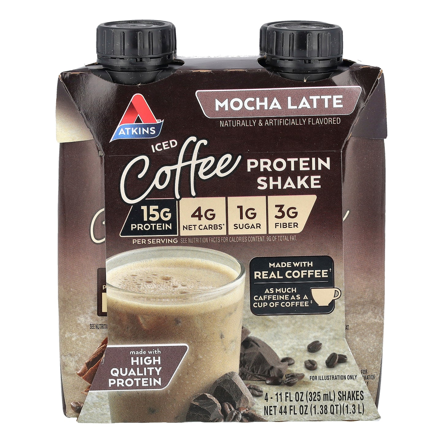 Atkins, Iced Coffee Protein Shake, Mocha Latte, 4 Shakes, 11 fl oz (325 ml) Each