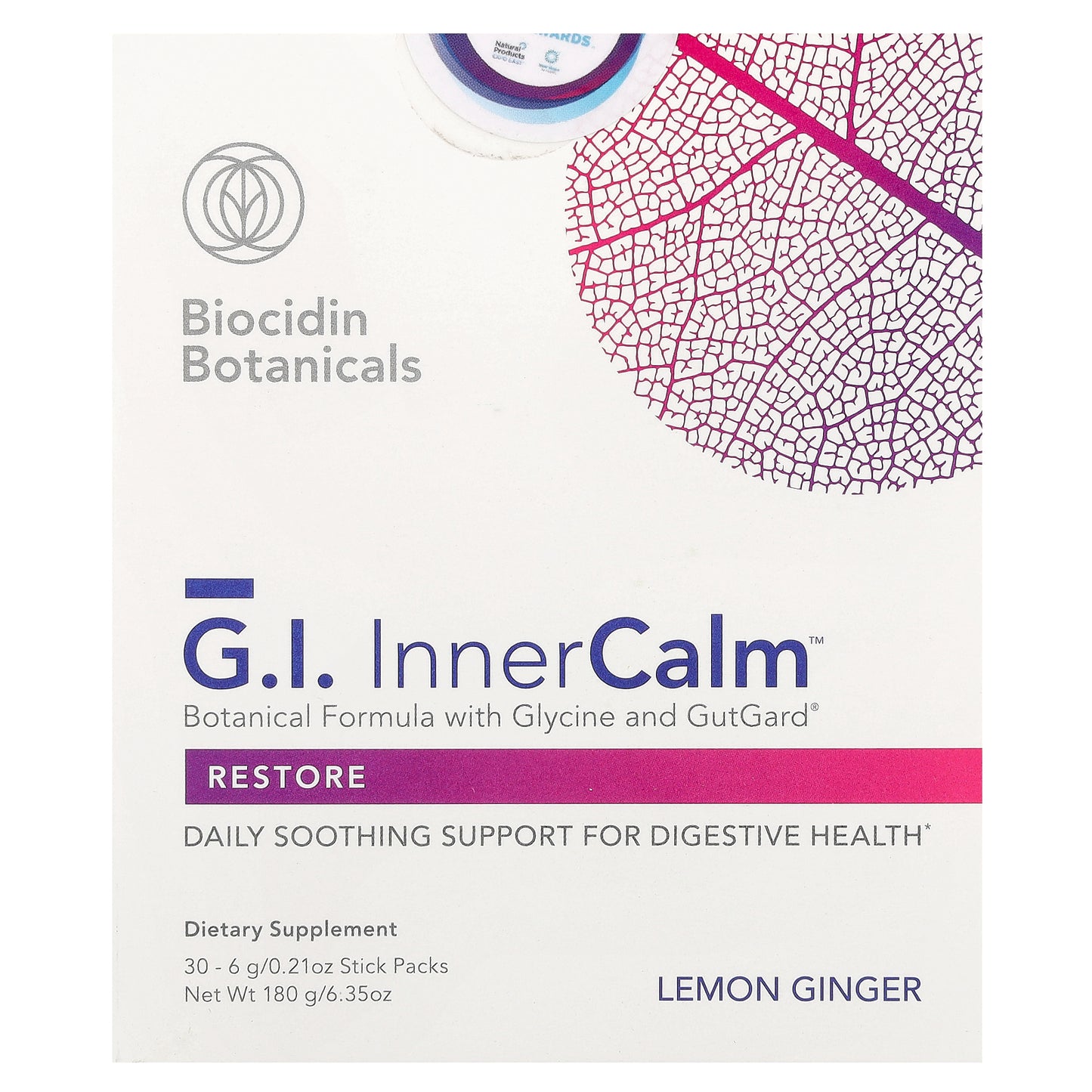 Biocidin Botanicals, G.I. Inner Calm™, Lemon Ginger, 30 Sitck Packs, 0.21 oz (6 g) Each