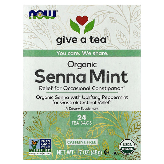 NOW Foods, Organic Senna Mint Tea, Caffeine Free, 24 Tea Bags, 1.7 oz (48 g)