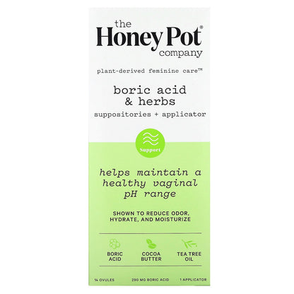 The Honey Pot Company, Boric Acid & Herbs, Suppositories + Applicator, 290 mg , 14 Ovules, 1 Applicator