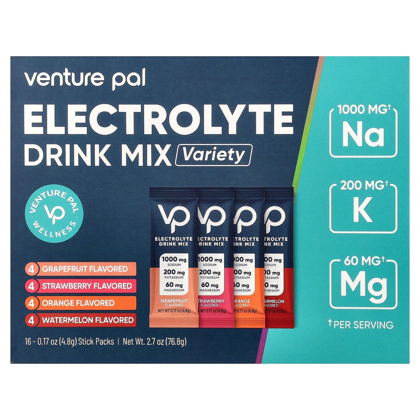 Venture Pal, Electrolyte Drink Mix, Variety, 16 Stick Packs, 0.17 oz (4.8 g) Each