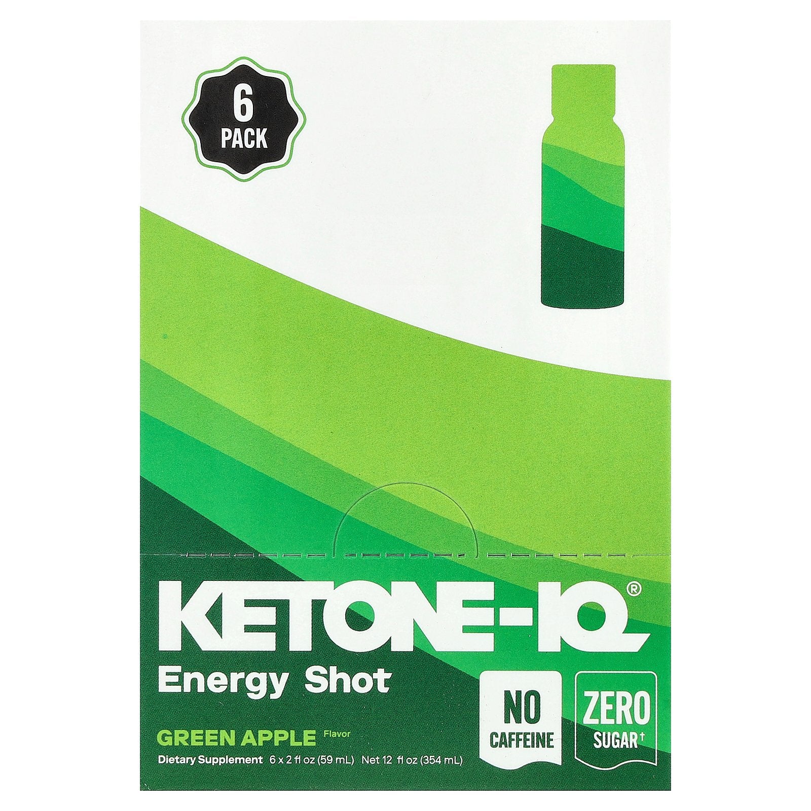 Ketone-IQ, Energy Shot, Green Apple, Caffeine Free, 6 Bottles, 2 fl oz (59 ml) Each