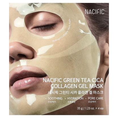 Nacific, Green Tea Cica Collagen Gel Beauty Mask, 4 Sheets, 1.23 oz (35 g) Each